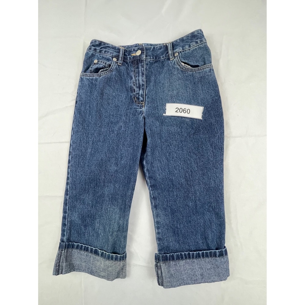 TALBOTS Vintage Mid Rise Cuffed Denim Capri Jean Med Wash Cropped Pants 10 Waist